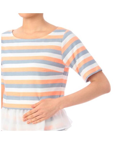 OZOC（オゾック）の「ボーダーデザインセットアップ（その他ワンピース・レディース・オレンジ系/レッド系/ネイビー系・M）」の6枚目の写真