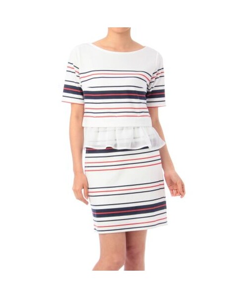 OZOC（オゾック）の「ボーダーデザインセットアップ（その他ワンピース・レディース・オレンジ系/レッド系/ネイビー系・M）」の3枚目の写真