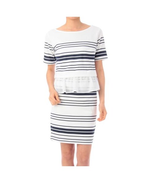 OZOC（オゾック）の「ボーダーデザインセットアップ（その他ワンピース・レディース・オレンジ系/レッド系/ネイビー系・M）」の2枚目の写真