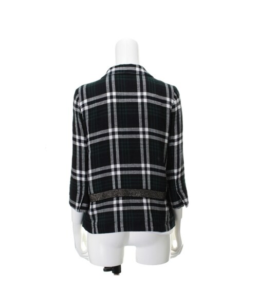 31 Sons de mode（トランテアン　ソン　ドゥ　モード）の「ショールカラーチェックジャケット≪ポイント10倍≫《予約アイテム》（ジャケット・レディース・モスグリーン・３６/３８）」の4枚目の写真