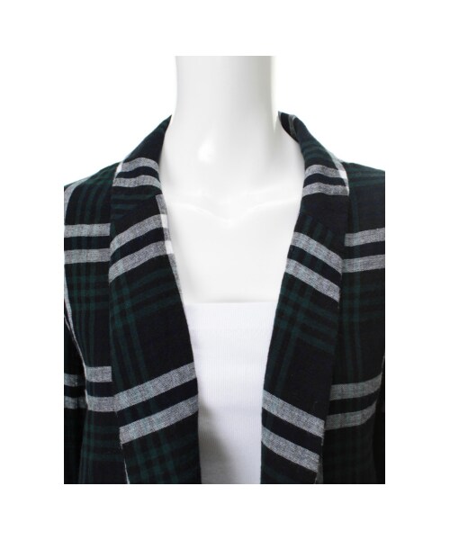 31 Sons de mode（トランテアン　ソン　ドゥ　モード）の「ショールカラーチェックジャケット≪ポイント10倍≫《予約アイテム》（ジャケット・レディース・モスグリーン・３６/３８）」の6枚目の写真