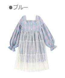 Bobon21 | チェック柄チュール付きワンピース-全２色-(ワンピース)