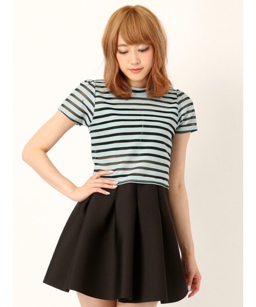 NOMINE(ノミネ)の「クロップドボーダー(トップス・レディース・mossgreen・F)」の2枚目の写真