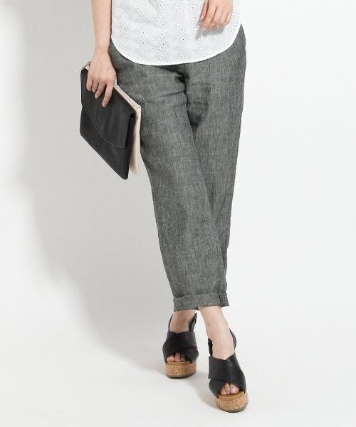 GLOBAL WORK(グローバルワーク)の「ベルギーリネンパンツ(パンツ・レディース・ブラック09/ブルー84/ストライプ87・S/M/L)」の1枚目の写真