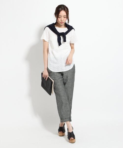 GLOBAL WORK(グローバルワーク)の「ベルギーリネンパンツ(パンツ・レディース・ブラック09/ブルー84/ストライプ87・S/M/L)」の5枚目の写真