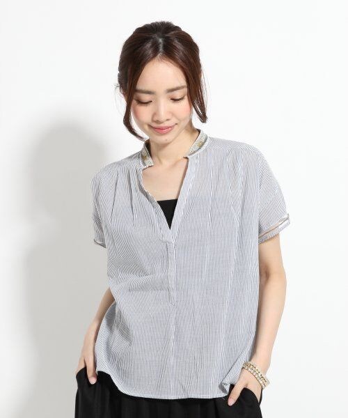 GLOBAL WORK(グローバルワーク)の「【WEB限定先行予約】ビジュースキッパー半袖(トップス・レディース・ホワイト06/ストライプ82/ネイビー88・S/M/L)」の3枚目の写真