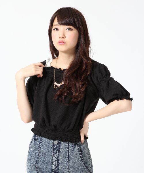 Heather(ヘザー)の「シャーリングジャガードカットソー(トップス・レディース・オフホワイト/ブラック・F)」の2枚目の写真