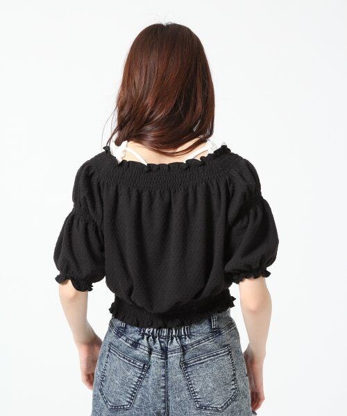 Heather(ヘザー)の「シャーリングジャガードカットソー(トップス・レディース・オフホワイト/ブラック・F)」の4枚目の写真