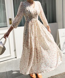 DHOLIC | フロントレースアップ花柄ワンピース(ワンピース)