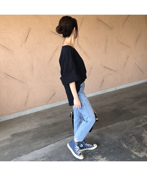 copine(コピン)の「ゆる可愛い!袖ロールアップVネックTシャツ (3color)【クリックポスト対象商品】(Tシャツ/カットソー・レディース・その他)」の9枚目の写真