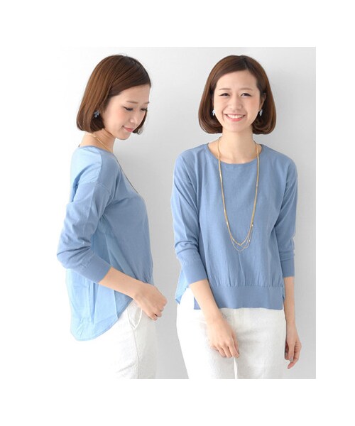 URBAN RESEARCH DOORS（アーバンリサーチドアーズ）の「布帛コンビニットプルオーバー（トップス・レディース・オフ/サックス/イエロー・one）」の4枚目の写真