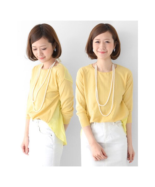 URBAN RESEARCH DOORS（アーバンリサーチドアーズ）の「布帛コンビニットプルオーバー（トップス・レディース・オフ/サックス/イエロー・one）」の6枚目の写真