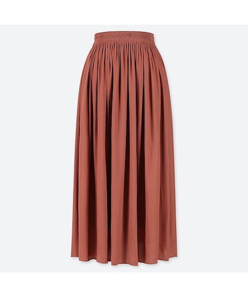 UNIQLO（ユニクロ）の「ギャザーロングスカート(丈短め76～80cm）（スカート・レディース・BLACK 09/BROWN 35/NATURAL 30/LIGHT GRAY 02・XS/L/XXL/M/S/XL）」の3枚目の写真