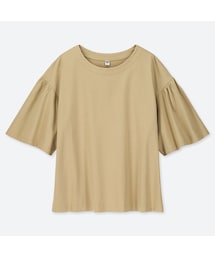 UNIQLO | マーセライズコットンギャザースリーブT（5分袖）(Tシャツ/カットソー)