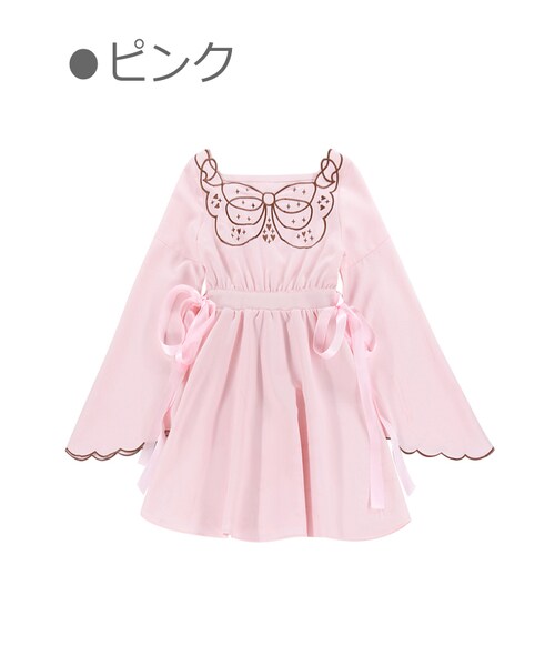 Bobon21(ボボンニジュウイチ)の「リボン刺しゅうベルスリ姫ワンピース-全1色-(ワンピース・レディース・ピンク・S/M/L)」の1枚目の写真