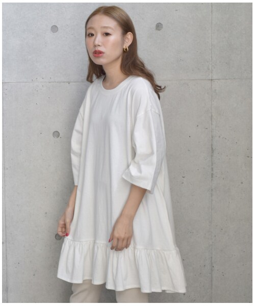 W Closet ダブルクローゼット の Usaコットン裾フリル半袖ワンピース トップス Wear