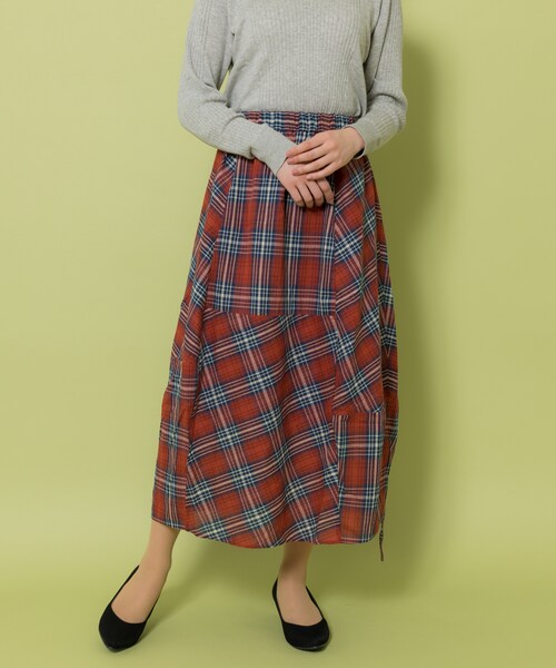 shop DADA（ショップダダ）の「★ｺｯﾄﾝ100％★ﾁｪｯｸ柄ｽｶｰﾄ（9S10-4273）（スカート・レディース・オレンジ/レッド/イエロー・FREE）」の3枚目の写真
