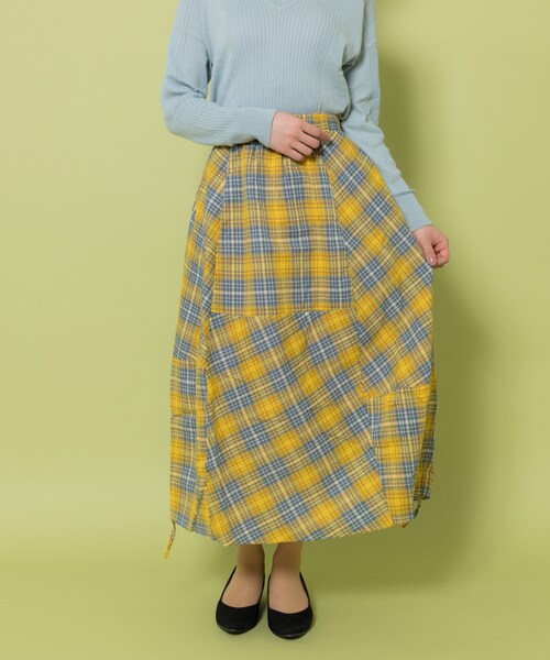 shop DADA（ショップダダ）の「★ｺｯﾄﾝ100％★ﾁｪｯｸ柄ｽｶｰﾄ（9S10-4273）（スカート・レディース・オレンジ/レッド/イエロー・FREE）」の2枚目の写真