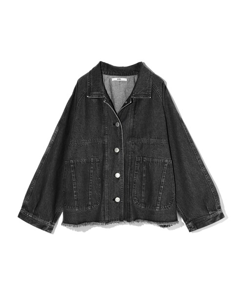 GRL（グレイル）の「デニムBIGラグランシャツジャケット（デニムジャケット・レディース・ブルー/ブラック・F）」の2枚目の写真