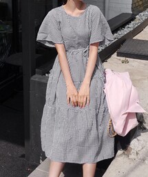 DHOLIC | ストラップSETチェックギャザーワンピース(ワンピース)