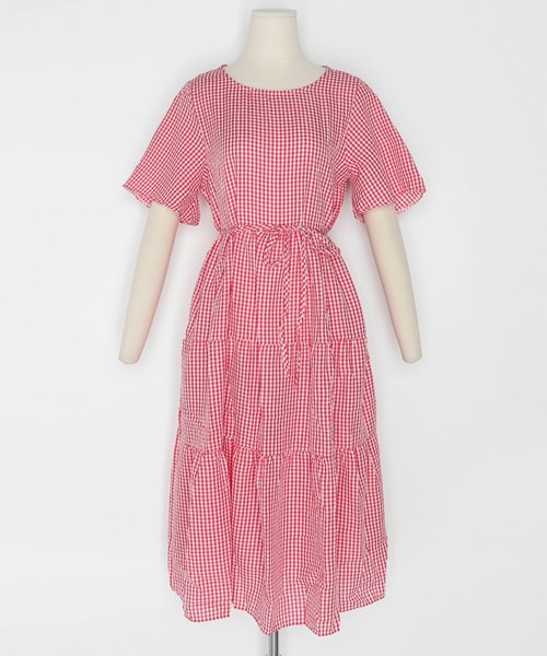 DHOLIC（ディーホリック）の「ストラップSETチェックギャザーワンピース（ワンピース・レディース・ブラック/ベージュ/レッド・FREE）」の3枚目の写真