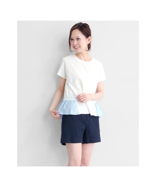 KBF（ケイビーエフ）の「ペプラムTシャツ（トップス・レディース・WHITE/GRY×WHT/BLK×OFF・one）」の4枚目の写真