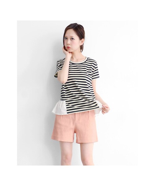 KBF（ケイビーエフ）の「ペプラムTシャツ（トップス・レディース・WHITE/GRY×WHT/BLK×OFF・one）」の6枚目の写真