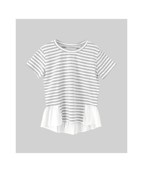 KBF（ケイビーエフ）の「ペプラムTシャツ（トップス・レディース・WHITE/GRY×WHT/BLK×OFF・one）」の3枚目の写真