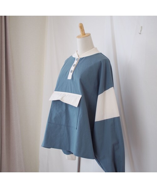 Handmade（ハンドメイド）の「コットンプルオーバー （スモーキーブルー）（シャツ/ブラウス・レディース・その他）」の5枚目の写真