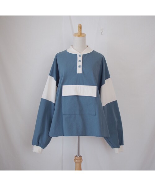 Handmade（ハンドメイド）の「コットンプルオーバー （スモーキーブルー）（シャツ/ブラウス・レディース・その他）」の4枚目の写真