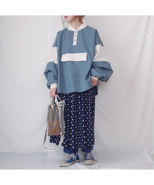 Handmade（ハンドメイド）の「コットンプルオーバー （スモーキーブルー）（シャツ/ブラウス・レディース・その他）」の3枚目の写真