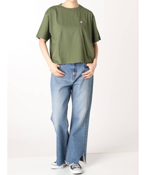 Ungrid(アングリッド)の「Champion別注 ショートルーズTee(Tシャツ/カットソー・カーキ/ブラック/ピンク・F)」の10枚目の写真