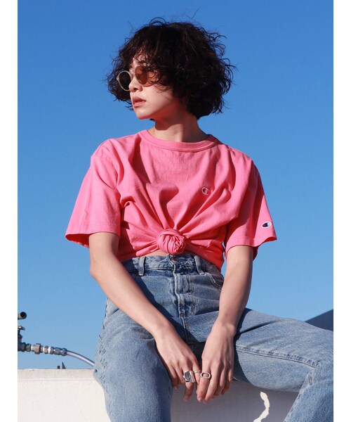Ungrid(アングリッド)の「Champion別注 ショートルーズTee(Tシャツ/カットソー・カーキ/ブラック/ピンク・F)」の22枚目の写真