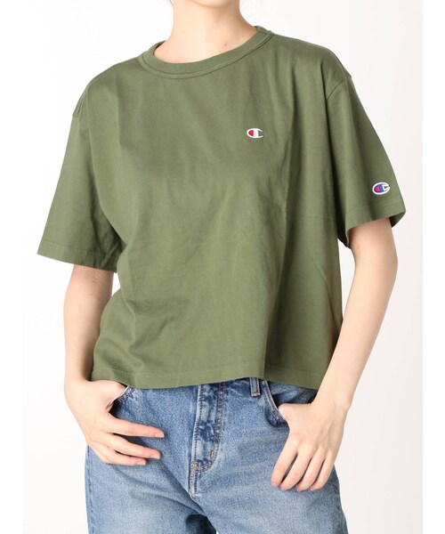Ungrid(アングリッド)の「Champion別注 ショートルーズTee(Tシャツ/カットソー・カーキ/ブラック/ピンク・F)」の4枚目の写真