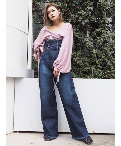 EMODA ハイスリットハイウエストワイドジーンズ セール】ハイスリットハイウエストワイドジーンズ（デニムパンツ