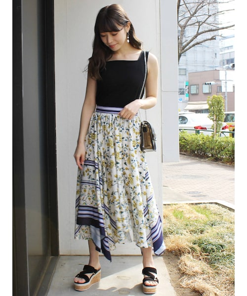 新品　マーキュリーデュオ　イレヘム　ロングスカート　イエロー　フレアスカート MERCURYDUO グレンチェックイレヘムロングスカート イエロー