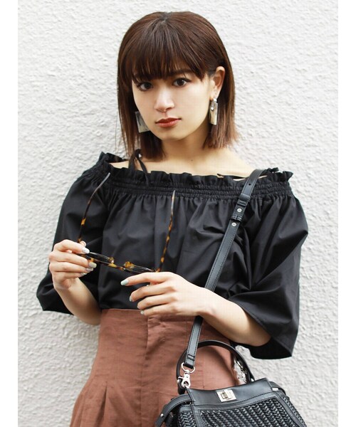 EMODA（エモダ）の「ロングウエストワイドパンツ（パンツ・キャメル/ブラック・S/M）」の7枚目の写真