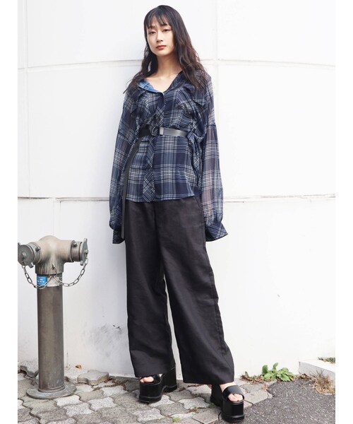 EMODA（エモダ）の「ロングウエストワイドパンツ（パンツ・キャメル/ブラック・S/M）」の13枚目の写真