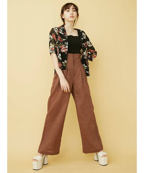 EMODA（エモダ）の「ロングウエストワイドパンツ（パンツ・キャメル/ブラック・S/M）」の15枚目の写真