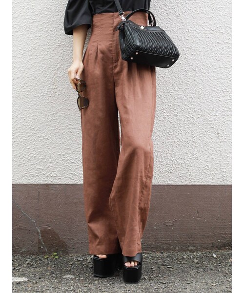 EMODA（エモダ）の「ロングウエストワイドパンツ（パンツ・キャメル/ブラック・S/M）」の4枚目の写真