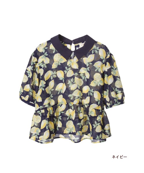w closet（ダブルクローゼット）の「レモン柄ぺプラムプルオーバー（トップス・レディース・オフホワイト/ネイビー・FREE）」の3枚目の写真