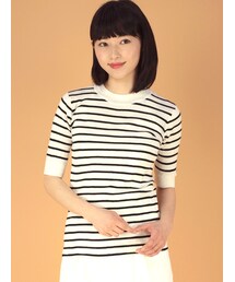 w closet | 12Gリブボーダー5分袖ハイネックプルオーバー(トップス)