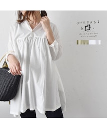 Omekashi | スタンドカラー切り替えチュニック(シャツ/ブラウス)