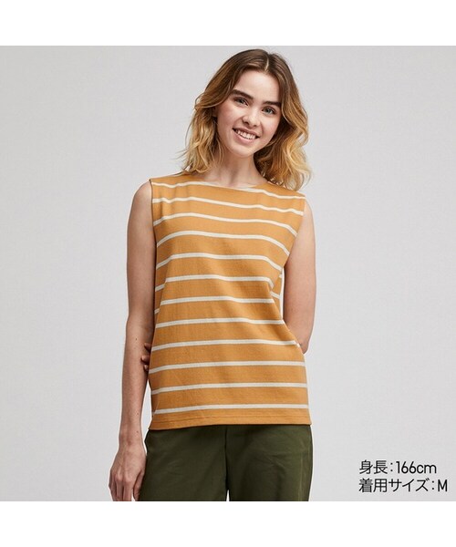 UNIQLO（ユニクロ）の「ボーダーT（ノースリーブ）（Tシャツ/カットソー・レディース・BLUE 62/GRAY 03/NAVY 69/YELLOW 46/OFF WHITE 01・3XL/L/XS/XXL/S/XL/M）」の5枚目の写真