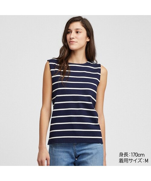 UNIQLO（ユニクロ）の「ボーダーT（ノースリーブ）（Tシャツ/カットソー・レディース・BLUE 62/GRAY 03/NAVY 69/YELLOW 46/OFF WHITE 01・3XL/L/XS/XXL/S/XL/M）」の4枚目の写真