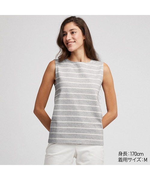 UNIQLO（ユニクロ）の「ボーダーT（ノースリーブ）（Tシャツ/カットソー・レディース・BLUE 62/GRAY 03/NAVY 69/YELLOW 46/OFF WHITE 01・3XL/L/XS/XXL/S/XL/M）」の3枚目の写真