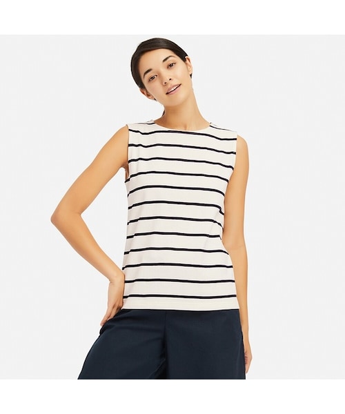UNIQLO（ユニクロ）の「ボーダーT（ノースリーブ）（Tシャツ/カットソー・レディース・BLUE 62/GRAY 03/NAVY 69/YELLOW 46/OFF WHITE 01・3XL/L/XS/XXL/S/XL/M）」の2枚目の写真