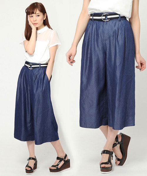 JEANASIS（ジーナシス）の「デニムワイドクロップドパンツ（パンツ・レディース・ライトブルー/インディゴブルー/ネイビー・FREE）」の3枚目の写真