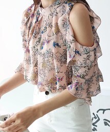 DHOLIC | オープンショルダーフリル花柄ブラウス(シャツ/ブラウス)