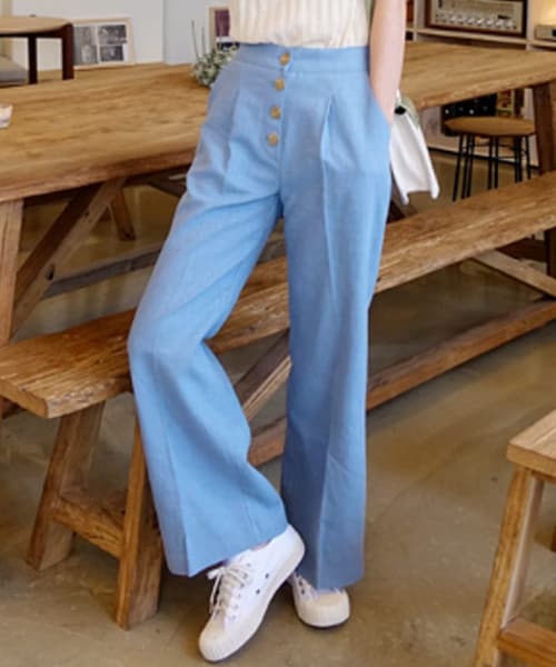 DHOLIC（ディーホリック）の「ボタンフライリネンパンツ（その他パンツ・レディース・イエロー/ブルー/ベージュ/オレンジ・FREE）」の3枚目の写真